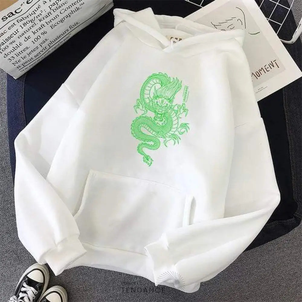 Hoodie Long White Dragon | France-Tendance