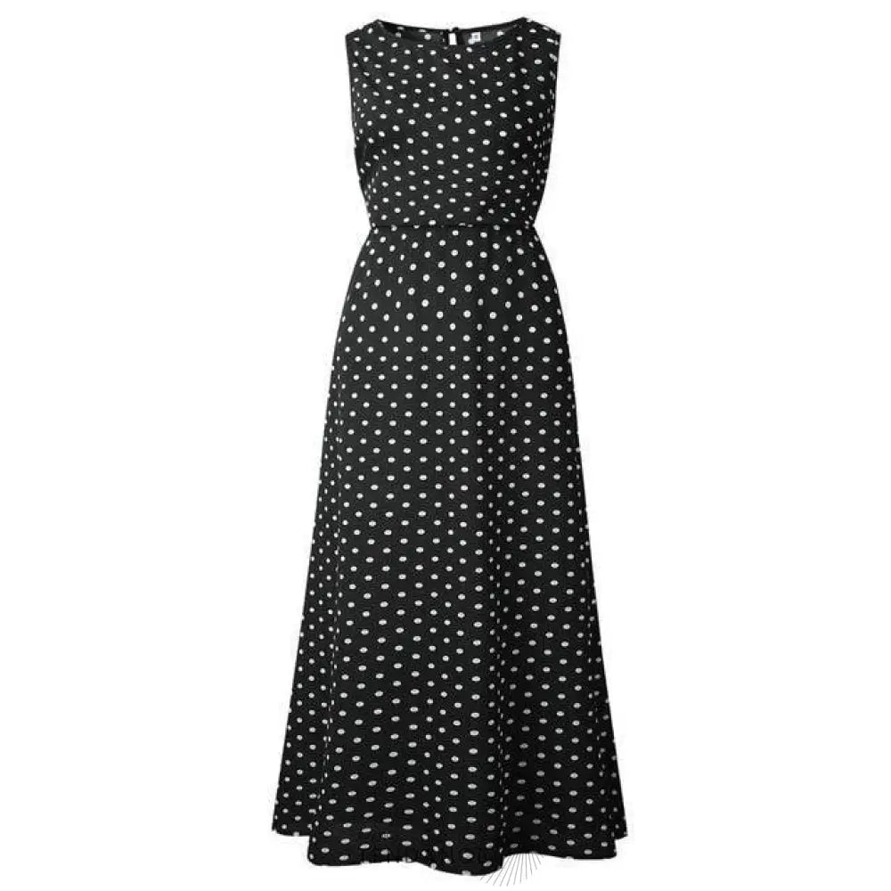 Maxi Robe Polka Sans Manches | France-Tendance