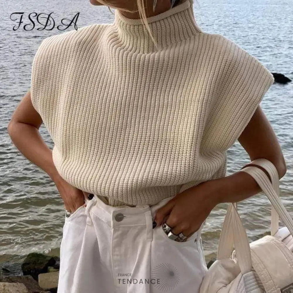Pull Col Haut Sans Manche Desert | France-Tendance