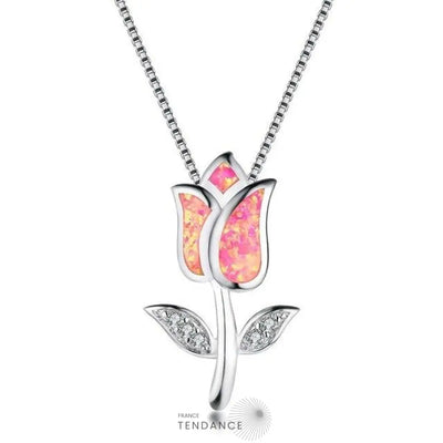 Collier Argent Avec Rose | France-Tendance