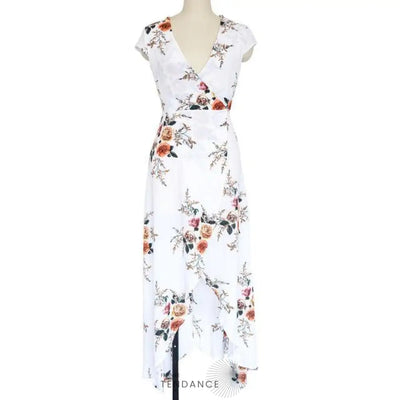 Longue Robe D’été Col En v Motifs Floraux | France-Tendance