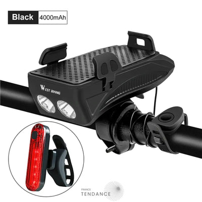 Phare De Vélo 400 Lumens - Support Smartphone - Chargeur Usb