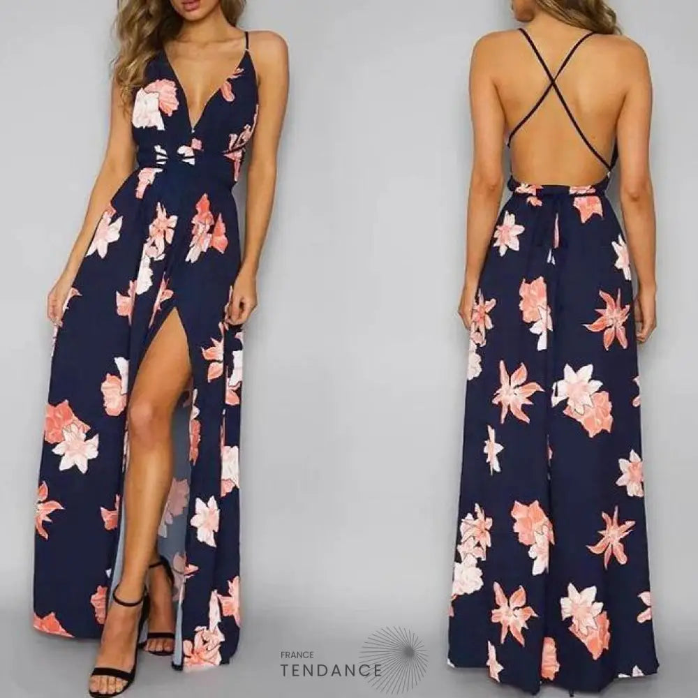 Robe Bleu Marine à Fleurs | France-Tendance