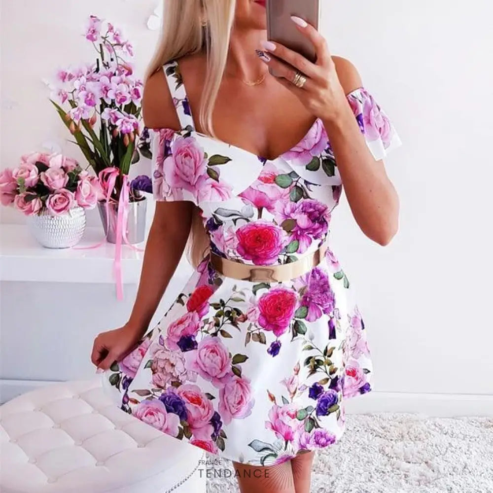 Robe Fleurie Col Bardot | France-Tendance