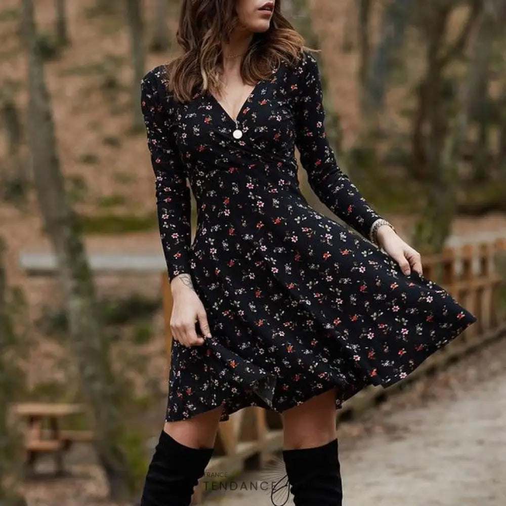 Robe Florale à Manches Longues | France-Tendance