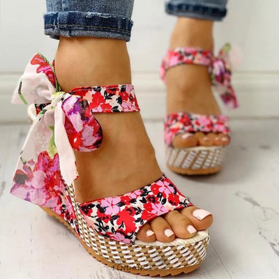 Sandales Florales à Talons Compensés | France-Tendance
