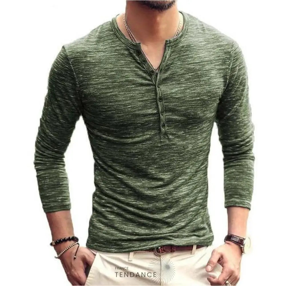 T-shirt Boutonné à Col En v | France-Tendance